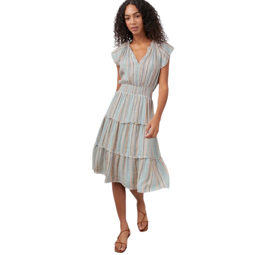 Rails Striped Midi Dress - Blue and Tan